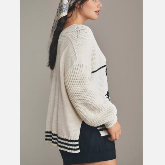 Anthropologie Maeve Nautical Linen-Blend Catch Of The Day Fish Sweater XL NWT - Picture 4 of 9